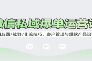 微信私域爆单运营课:朋友圈/社群/引流技巧,客户管理与爆款产品设计