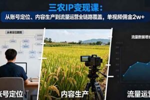 （16229期）三农IP变现课：从账号定位、内容生产到流量运营全链路覆盖，单视频佣金2w+